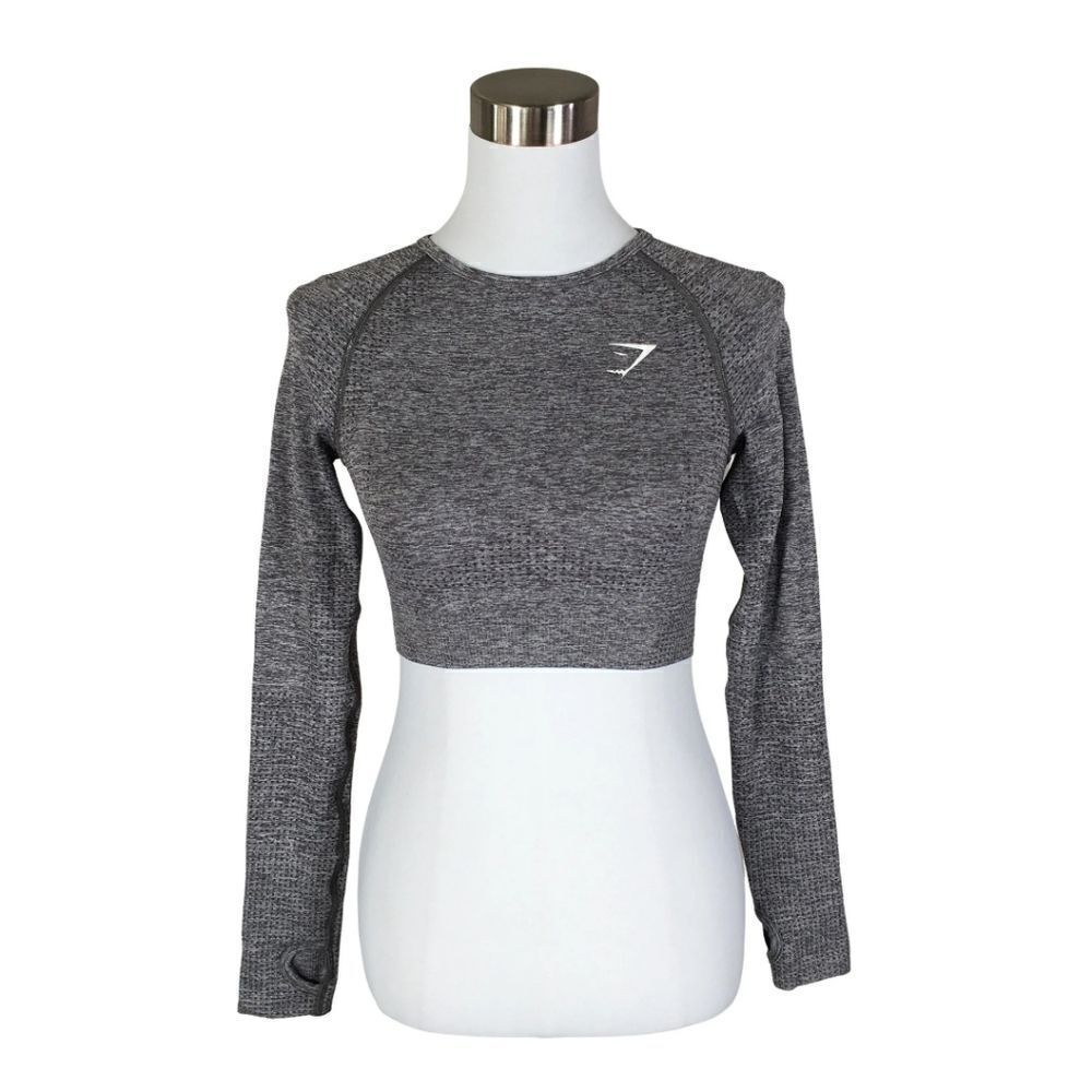 Gymshark Vital Seamless Crop Top with Thumbholes in Grey Size S